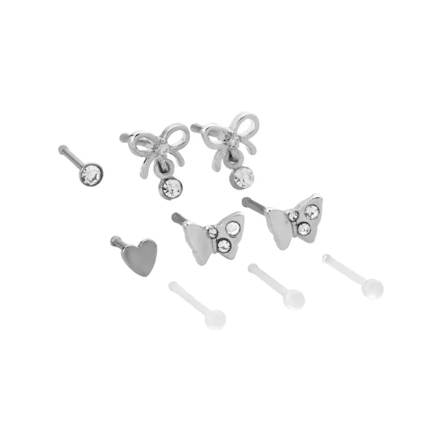 Multi-Pack Titanium Dangle Bow Butterfly Nose Pins 9 Pack - 20 Gauge at Spencer's