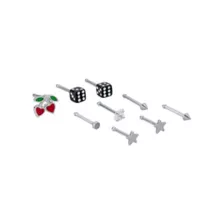 Multi-Pack Titanium Star Cherry and Dice Nose Pins 9 Pack - 20 Gauge at Spencer's