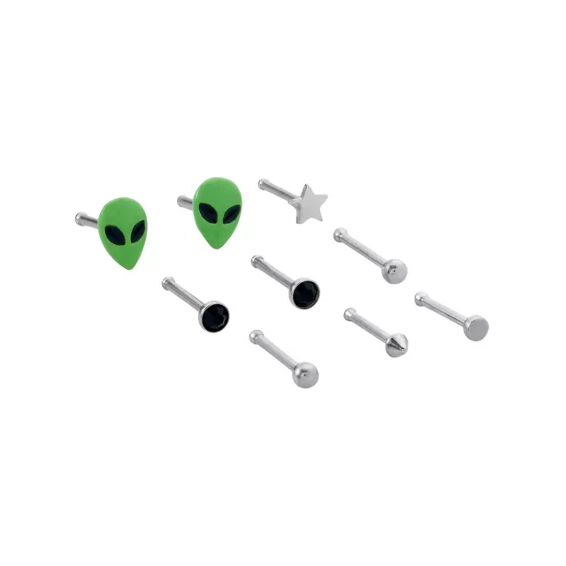 Multi-Pack Alien and Star Bone Nose Rings 9 Pack - 20 Gauge at Spencer's
