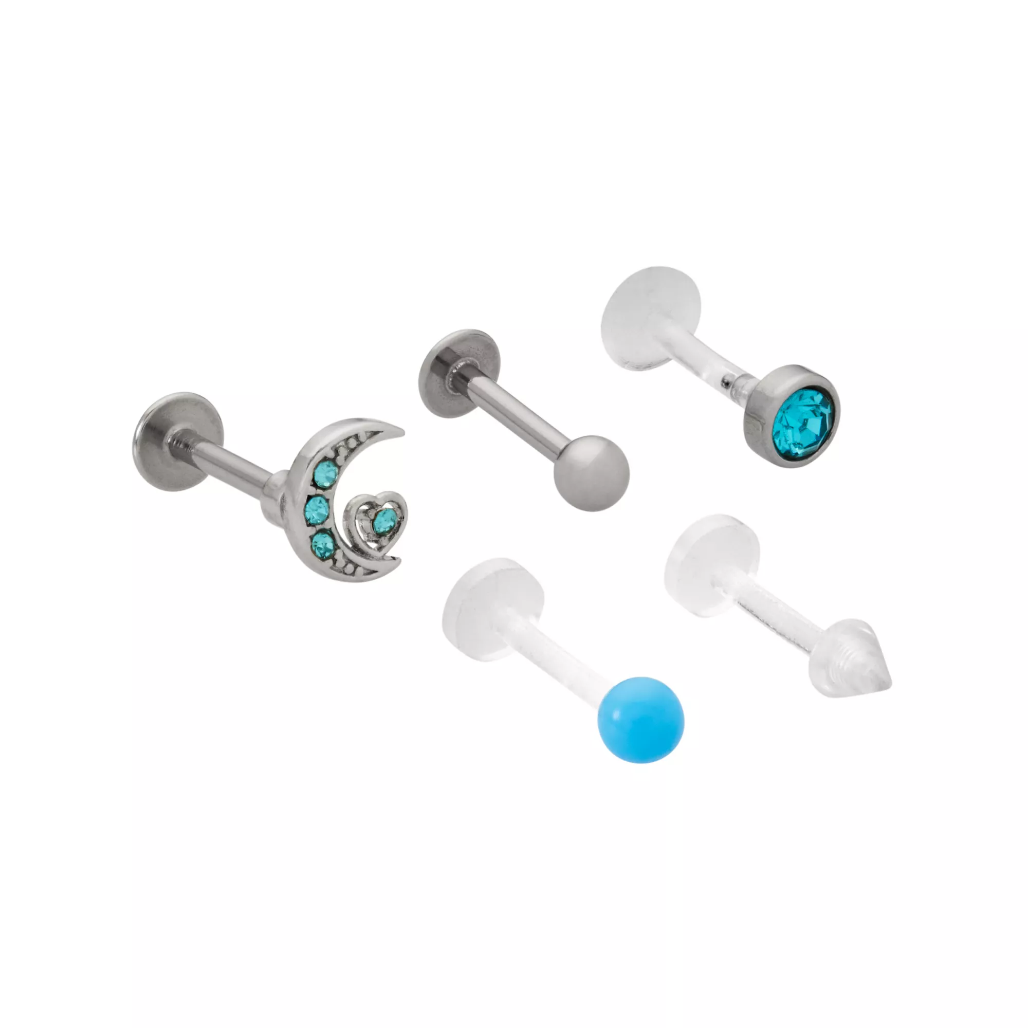 Multi-Pack Blue Moon Labret Lip Rings 5 Pack - 16 Gauge at Spencer's