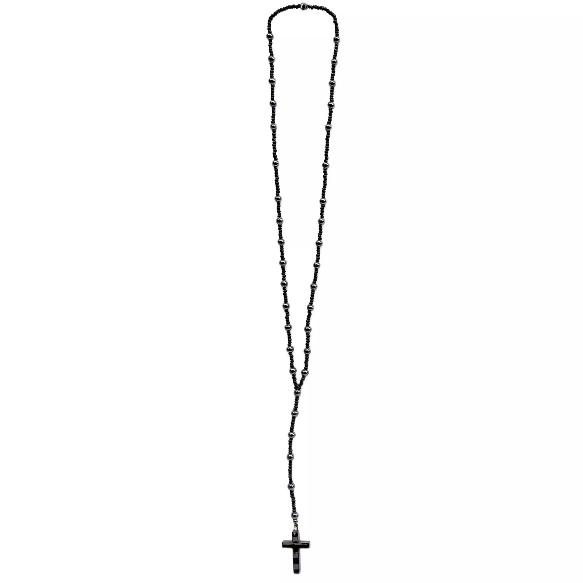 Black Rosary Cross Pendant Necklace