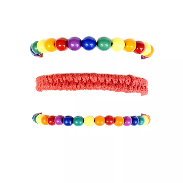 Multi-Pack Rainbow Gay Pride Braided Cord and Beaded Bracelets - 3 Pack at Spencer's