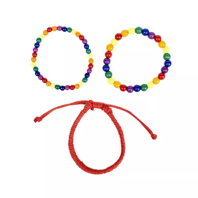 Multi-Pack Rainbow Gay Pride Braided Cord and Beaded Bracelets - 3 Pack at Spencer's