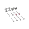 Multi-Pack CZ Pink Assorted Heart Pecker L-Bend Nose Rings 12 Pack - 20 Gauge at Spencer's