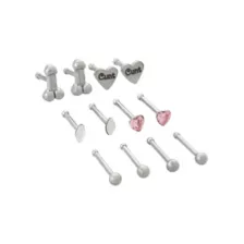 Multi-Pack CZ Pink Assorted Heart Pecker L-Bend Nose Rings 12 Pack - 20 Gauge at Spencer's