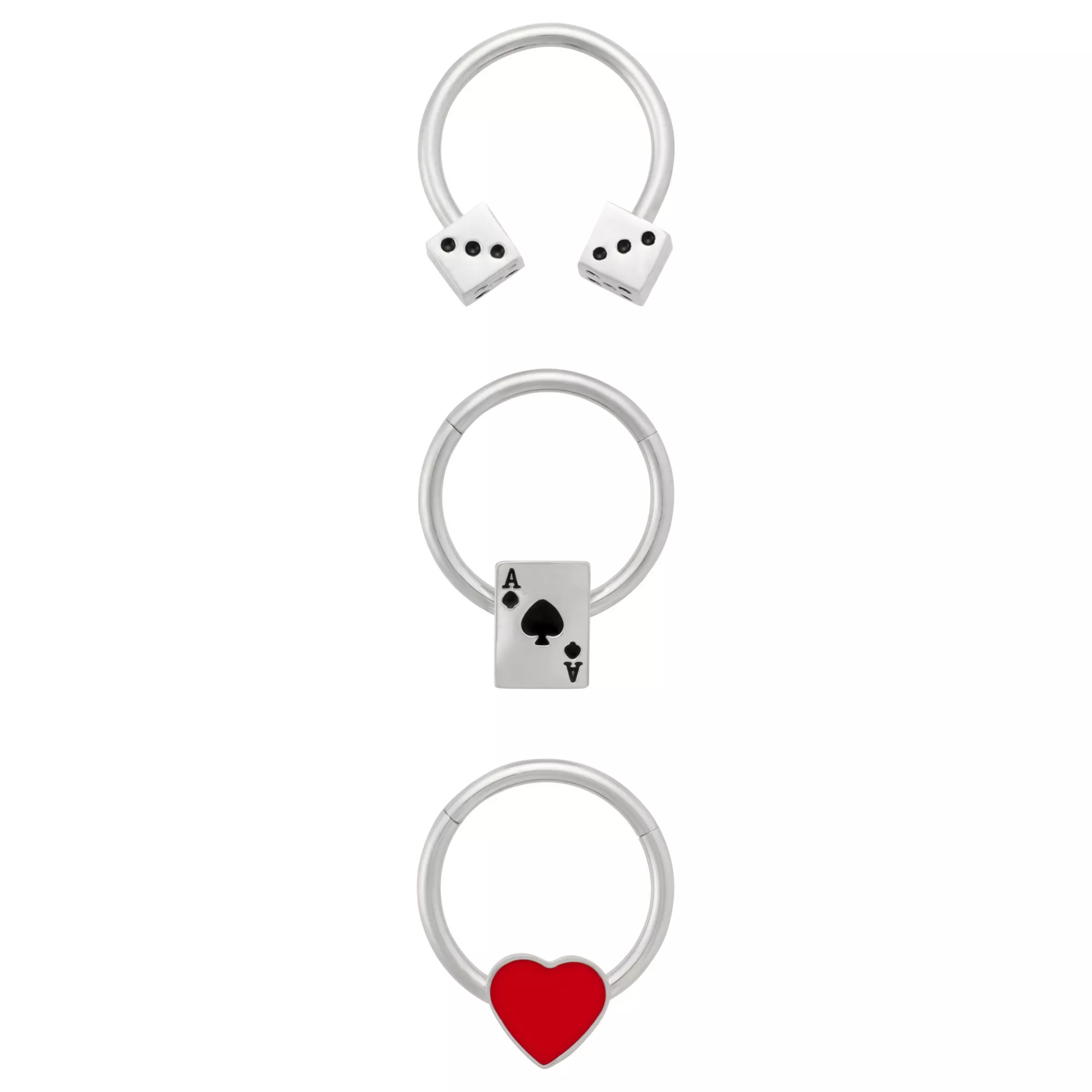Multi-Pack Casino Chic Horseshoe and Captive Rings 3 Pack - 16 Gauge