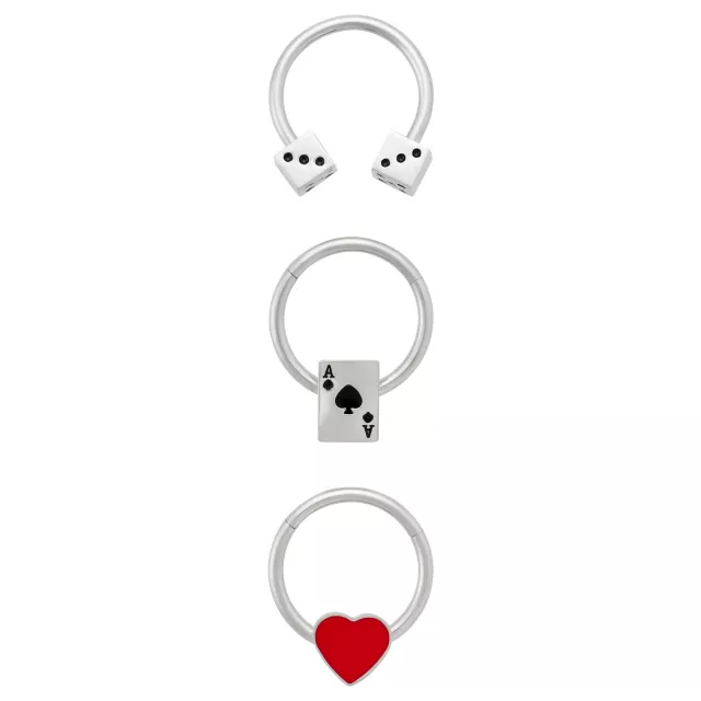Multi-Pack Casino Chic Horseshoe and Captive Rings 3 Pack - 16 Gauge
