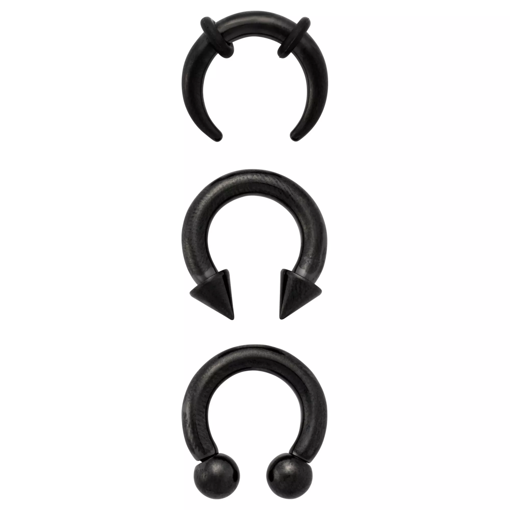 Multi-Pack Black Spike and Ball Horseshoe Ring - 3 Pack - 16G