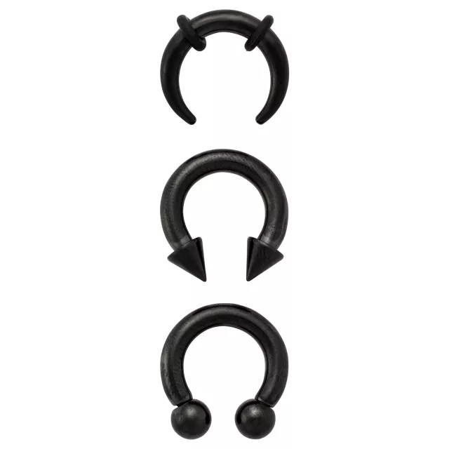 Multi-Pack Black Spike and Ball Horseshoe Ring - 3 Pack - 16G
