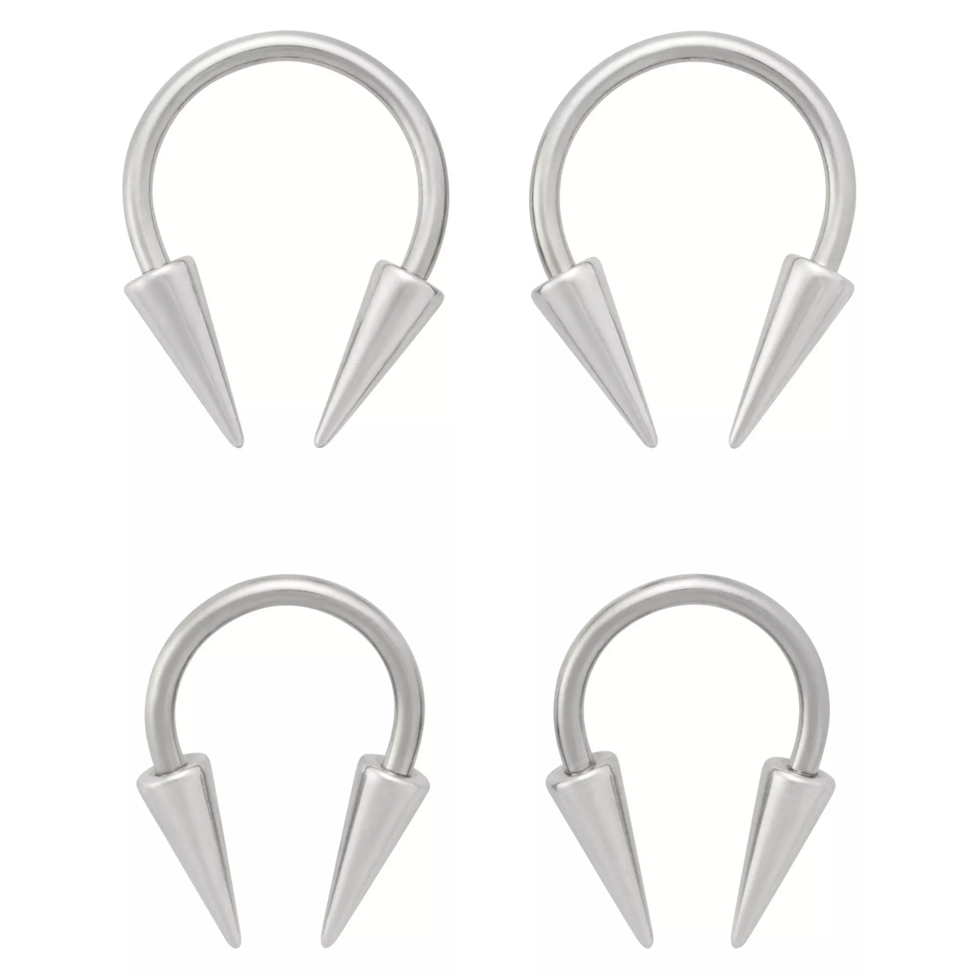 Multi-Pack - Silver Long Spike Horseshoe Ring - 4 Pack - 16G at Spencer's