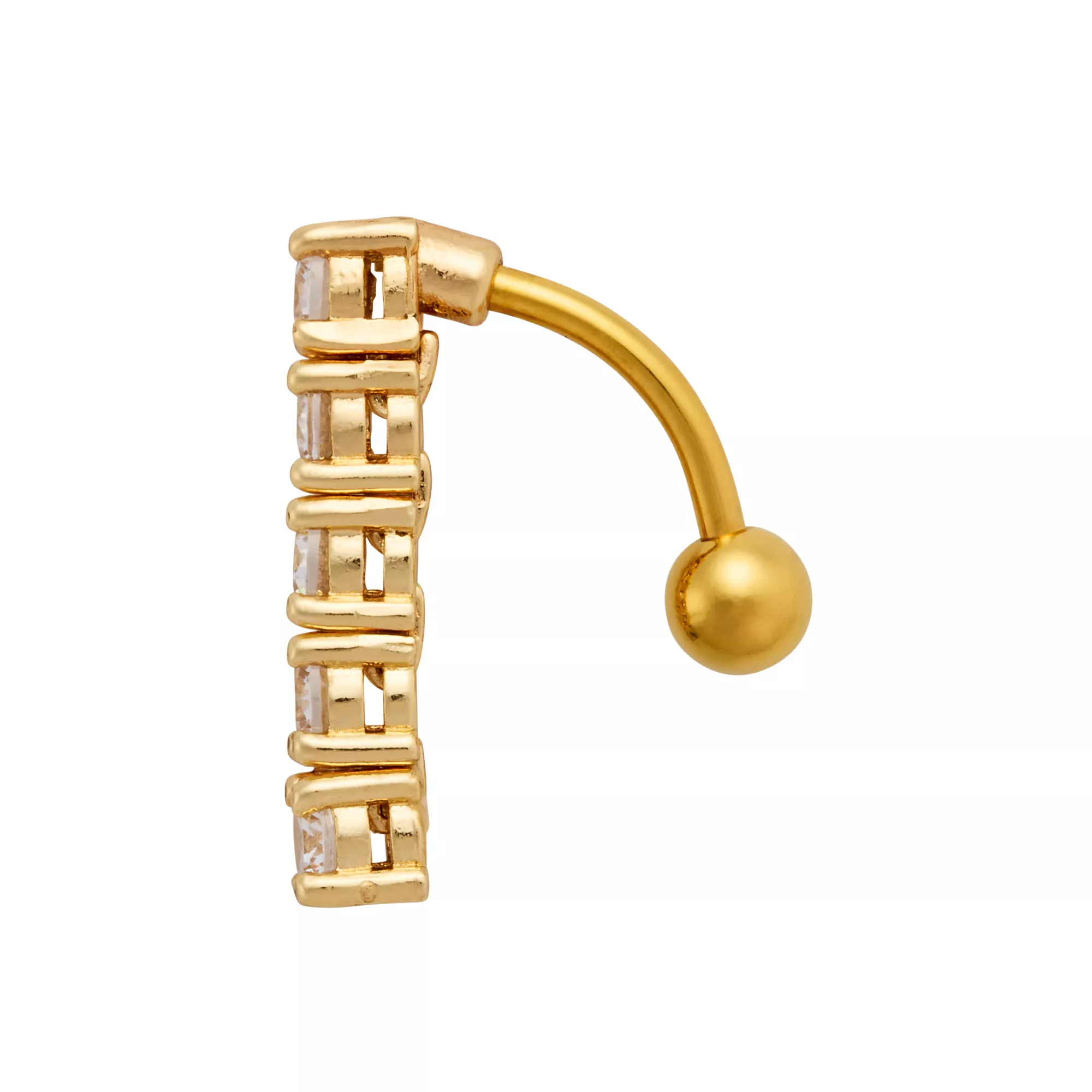 Round Prong CZ Goldtone Titanium Bar Belly Ring - 14 Gauge at Spencer's