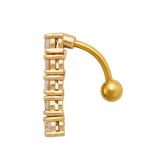 Round Prong CZ Goldtone Titanium Bar Belly Ring - 14 Gauge at Spencer's