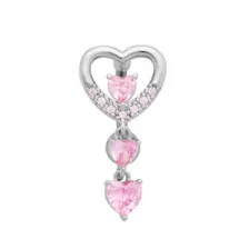 Triple Pink CZ Heart Titanium Dangle Belly Ring - 14 Gauge at Spencer's