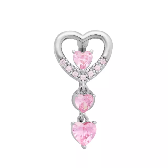 Triple Pink CZ Heart Titanium Dangle Belly Ring - 14 Gauge at Spencer's