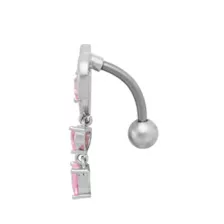 Triple Pink CZ Heart Titanium Dangle Belly Ring - 14 Gauge at Spencer's