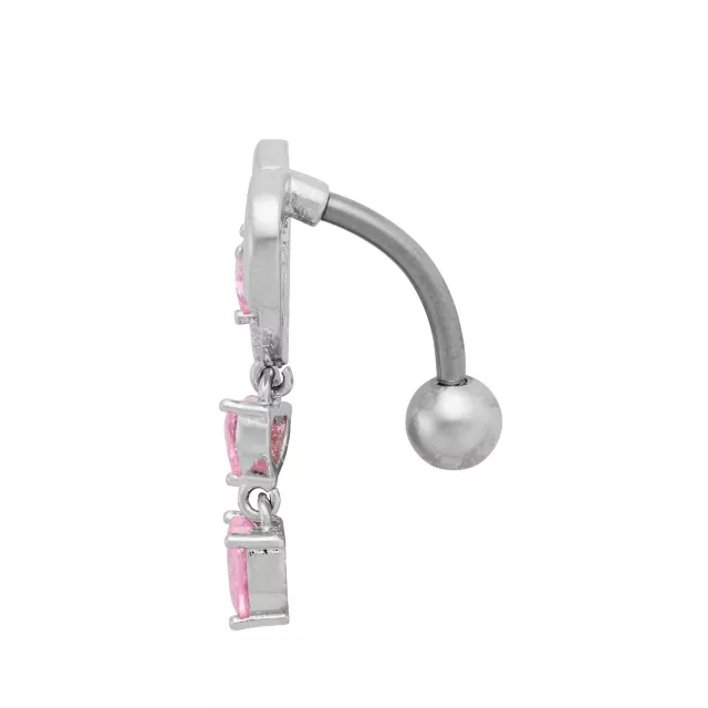 Triple Pink CZ Heart Titanium Dangle Belly Ring - 14 Gauge at Spencer's