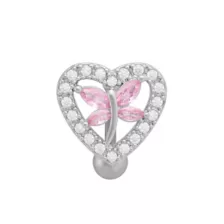 Pink CZ Heart Butterfly Titanium Belly Ring - 14 Gauge at Spencer's