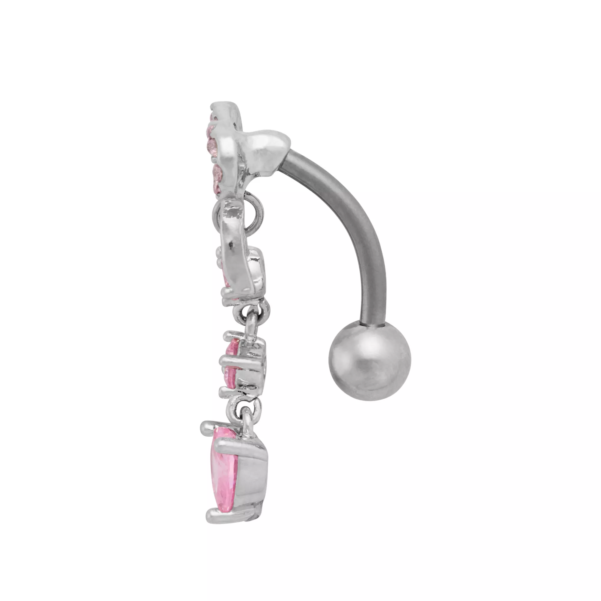Pink CZ Bow and Heart Titanium Dangle Belly Ring - 14 Gauge at Spencer's