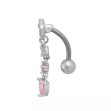 Pink CZ Bow and Heart Titanium Dangle Belly Ring - 14 Gauge at Spencer's