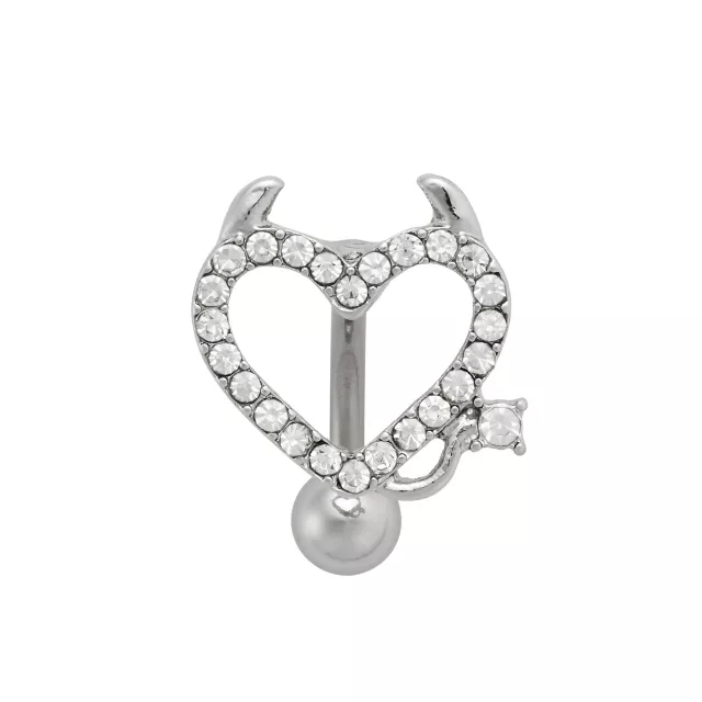 CZ Devil Horned Heart Belly Ring - 14 Gauge at Spencer's