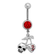 Red CZ Cherry Skull Titanium Dangle Belly Ring - 14 Gauge at Spencer's
