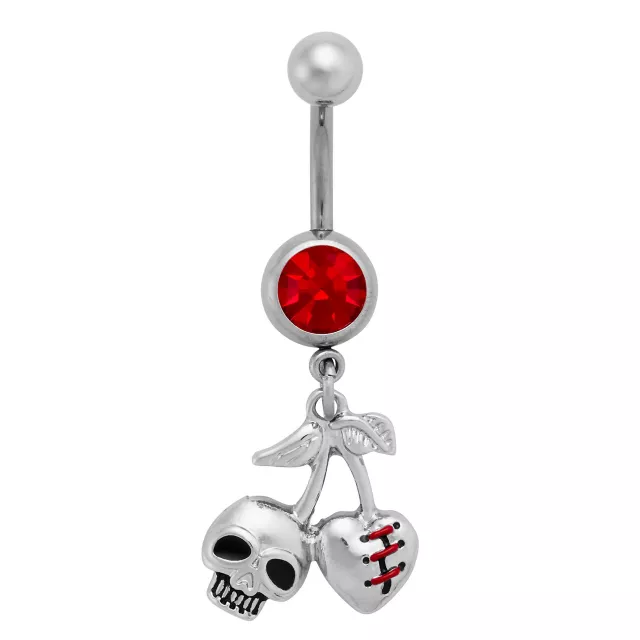 Red CZ Cherry Skull Titanium Dangle Belly Ring - 14 Gauge at Spencer's
