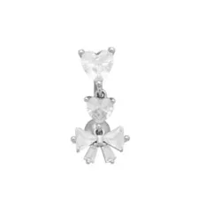 Double CZ Heart and Bow Titanium Dangle Belly Ring - 14 Gauge at Spencer's