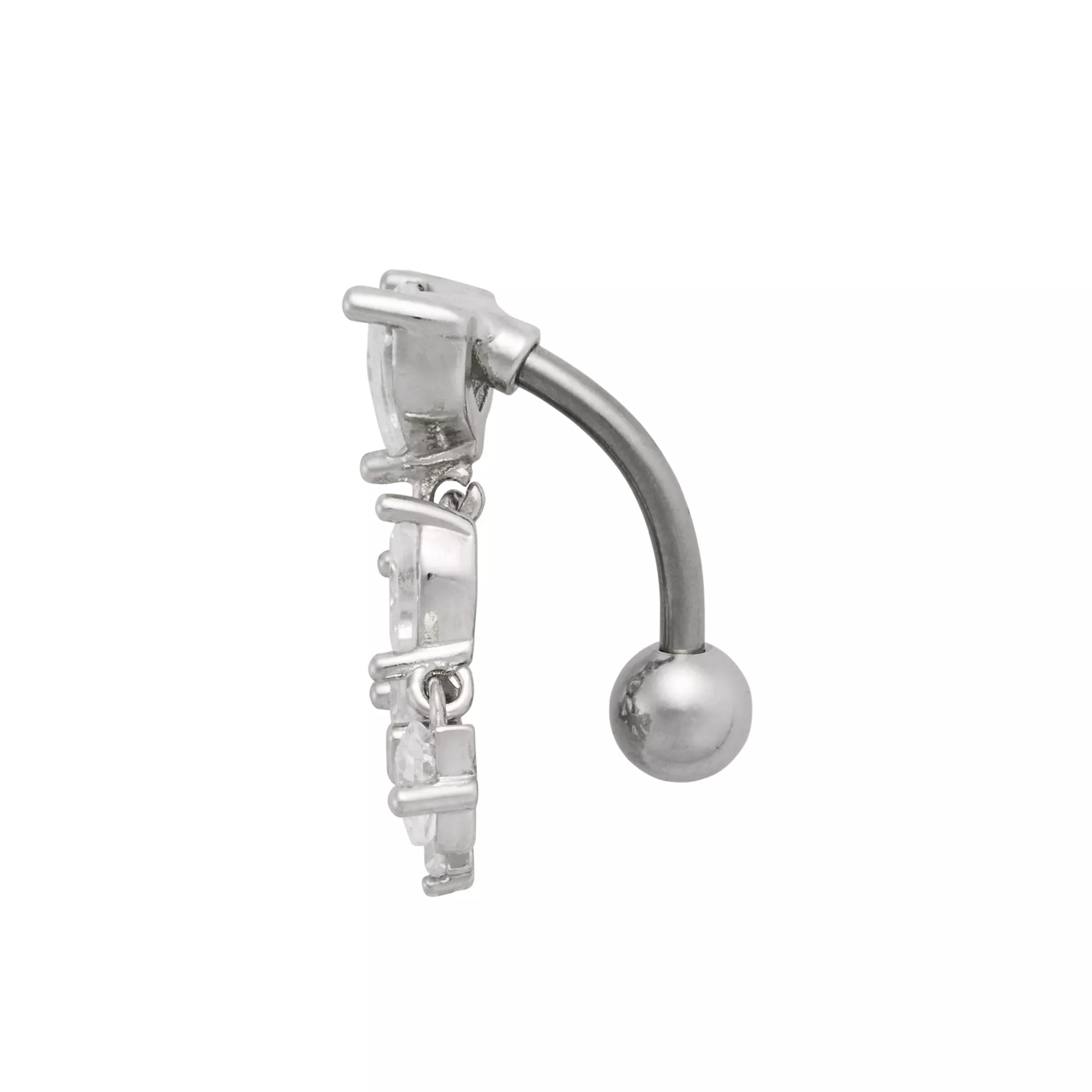 Double CZ Heart and Bow Titanium Dangle Belly Ring - 14 Gauge at Spencer's
