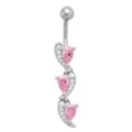Triple Pink CZ Heart Slices Dangle Belly Ring - 14 Gauge at Spencer's