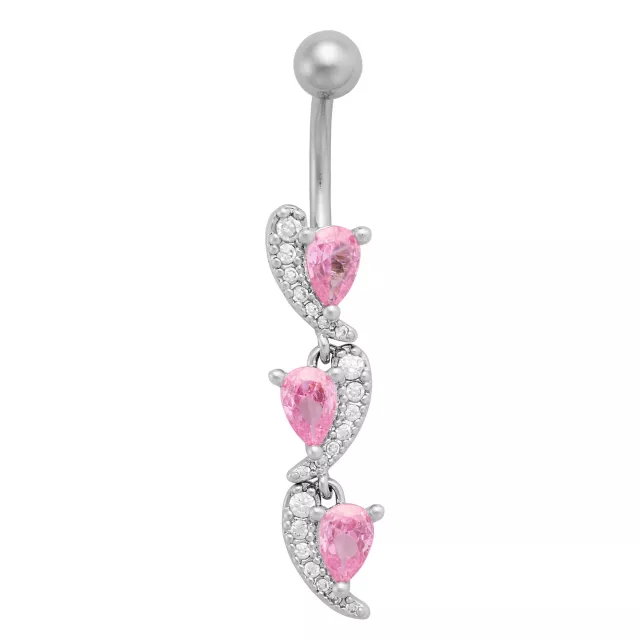Triple Pink CZ Heart Slices Dangle Belly Ring - 14 Gauge at Spencer's