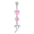 Double Pink CZ Heart and Bow Dangle Belly Ring - 14 Gauge at Spencer's