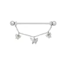 CZ Dangle Butterfly Chain Industrial Barbell - 14 Gauge at Spencer's