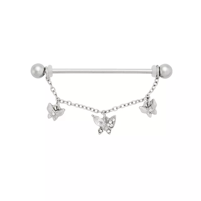 CZ Dangle Butterfly Chain Industrial Barbell - 14 Gauge at Spencer's