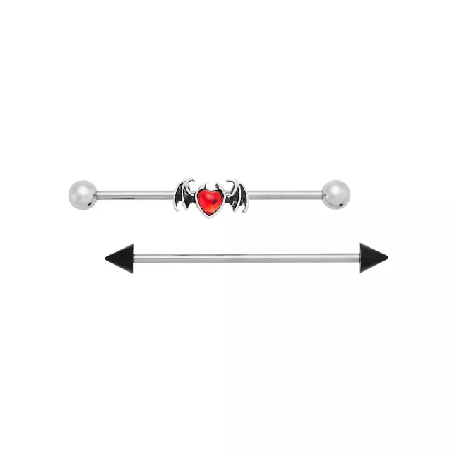 Multi-Pack Titanium Devil Heart Industrial Barbells 2 Pack - 14 Gauge at Spencer's