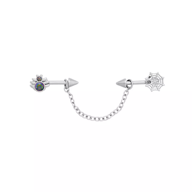 Aurora Borealis Effect Spider Chain Industrial Barbell - 16 Gauge at Spencer's
