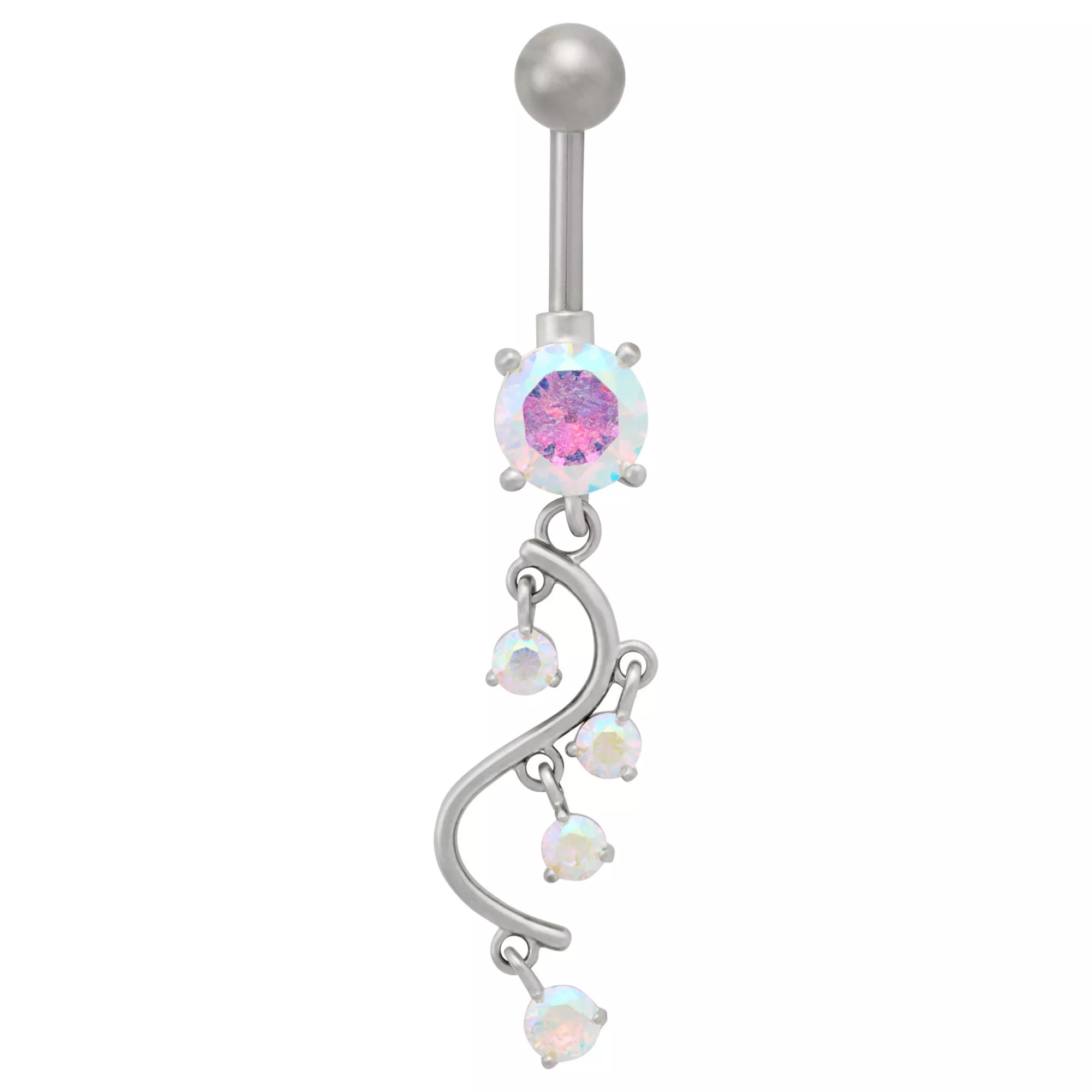 Iridescent CZ Wave Silver-Plated Titanium Dangle Belly Ring - 14 Gauge at Spencer's