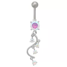 Iridescent CZ Wave Silver-Plated Titanium Dangle Belly Ring - 14 Gauge at Spencer's