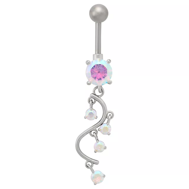 Iridescent CZ Wave Silver-Plated Titanium Dangle Belly Ring - 14 Gauge at Spencer's