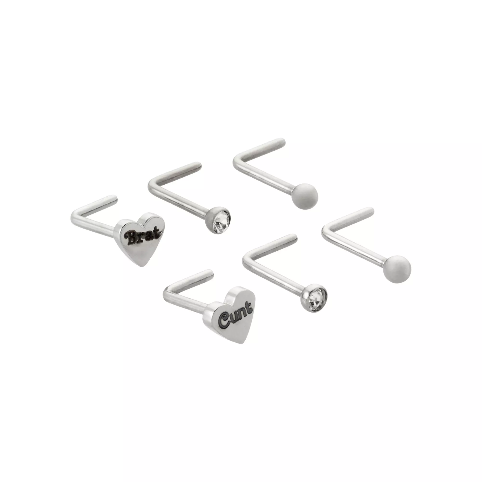 Multi-Pack CZ Titanium Heart L Bend Nose Rings 6 Pack - 20 Gauge at Spencer's