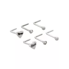 Multi-Pack CZ Titanium Heart L Bend Nose Rings 6 Pack - 20 Gauge at Spencer's