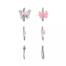 Multi-Pack CZ Pink Bow Butterfly Heart Hoop Nose Rings 6 Pack - 20 Gauge at Spencer's