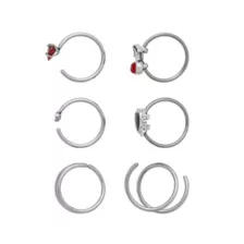 Multi-Pack Titanium CZ Cherry Heart Nose Hoops 6 Pack - 20 Gauge at Spencer's