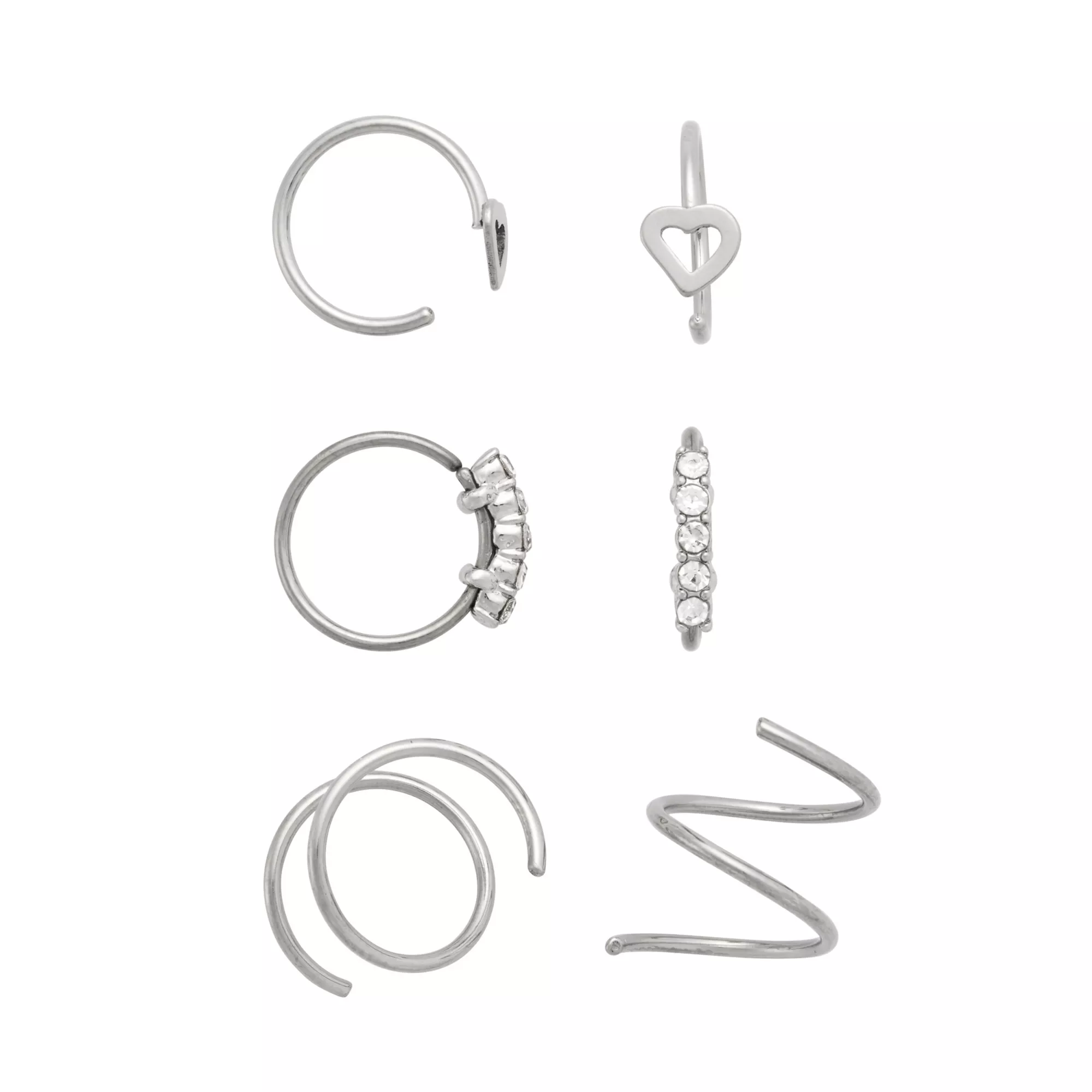 Multi-Pack Titanium Spiral and Half Nose Hoops 6 Pack - 20 Gauge at Spencer's