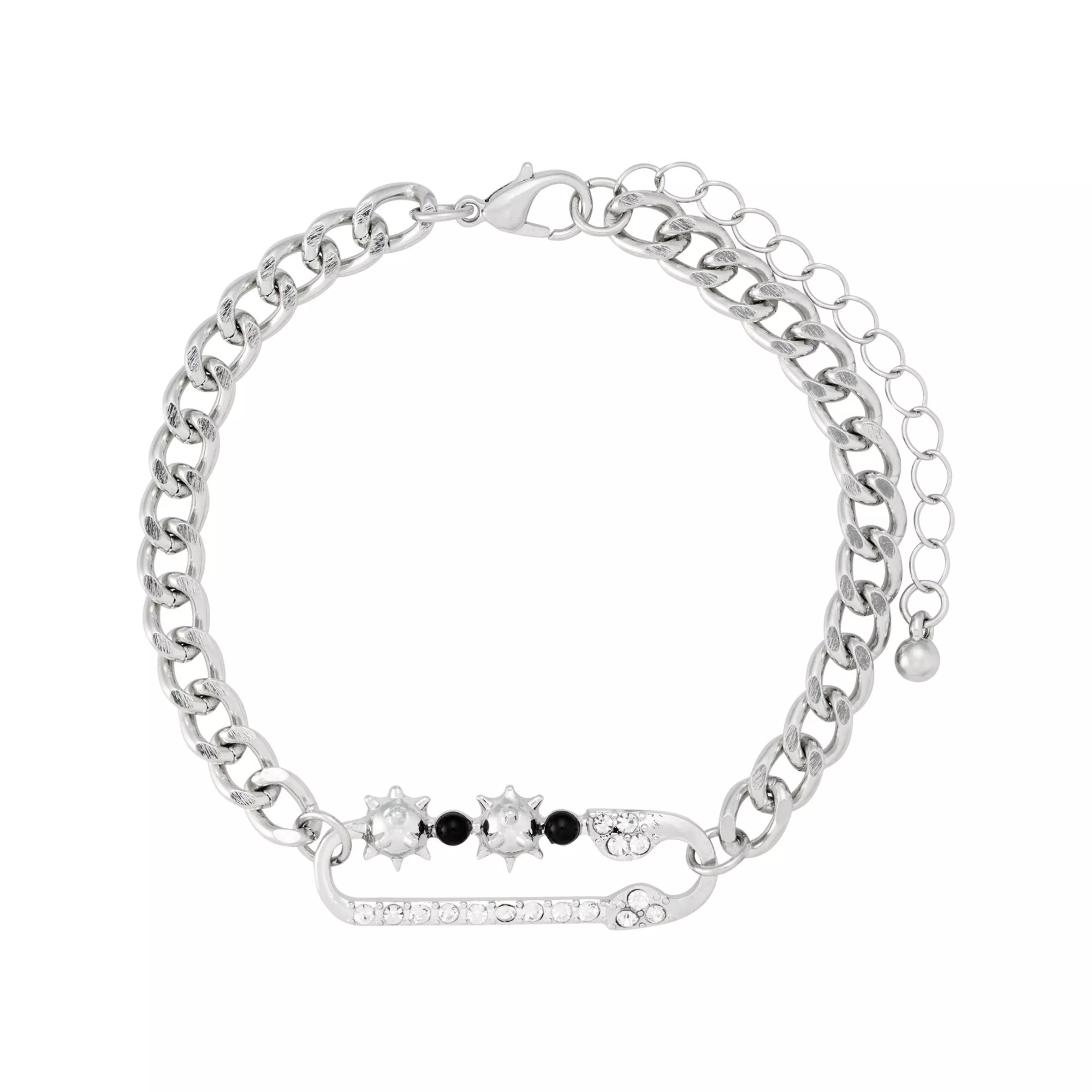 Multi-Pack Silvertone and Black Spiked Chain Bracelets - 5 Pack at Spencer's