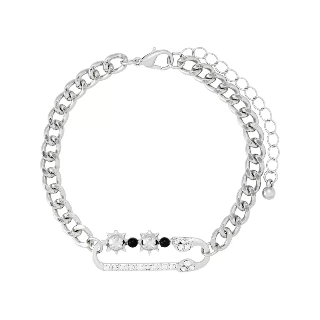 Multi-Pack Silvertone and Black Spiked Chain Bracelets - 5 Pack at Spencer's