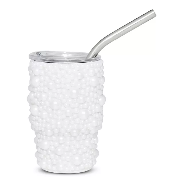 White Pearl Bedazzled Mini Tumbler with Straw - 3 oz. at Spencer's