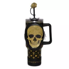 Memento Mori Gold Skull Travel Tumbler with Straw and Accessories - 40 oz. at Spencer's