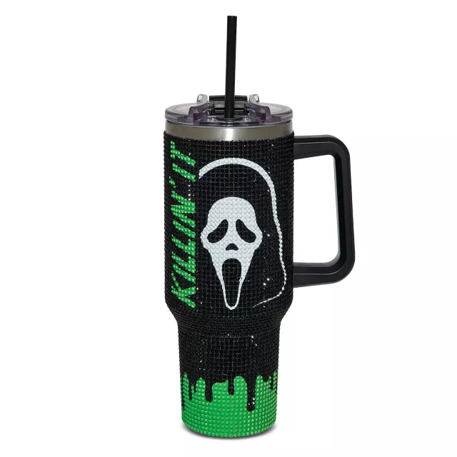 Ghost Face Killin' It Green Rhinestone Travel Tumbler with Straw - 40 oz.