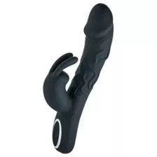 black rabbit sex toy Evolved Rapid Rabbit Rechargeable Thrusting Silicone Vibrator Black main image 1