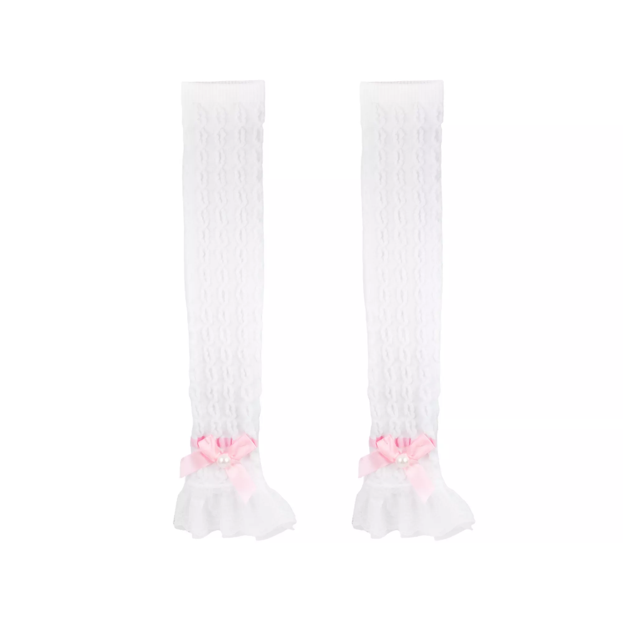 White Pink Bow Leg Warmers at Spencer's